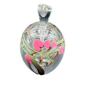 Handblown Zellique Signed Glass Perfume Bottle Stopper Pink Floral Hand Painted